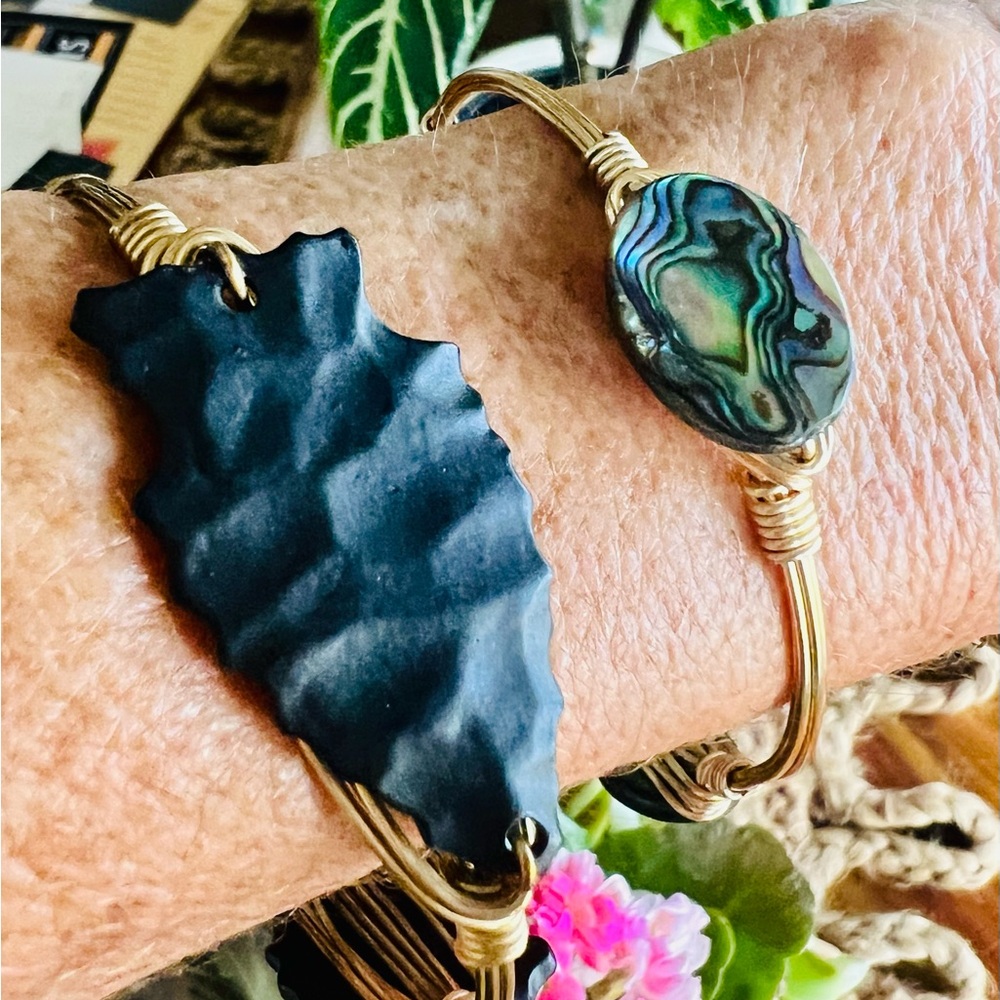 SALE!!! Bourbon & Bowties Abalone bangle and Arrowhead bangle set